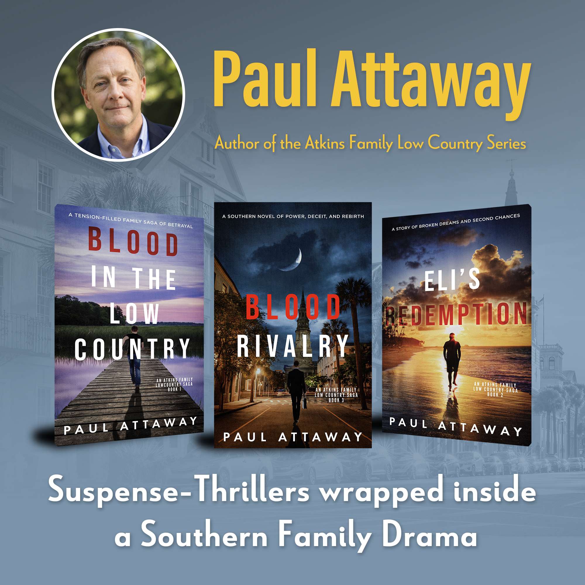 Blue promotional graphic for Paul Attaway